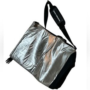 PACO RABANNE Shiny Silver Designer Tote Bag Faux